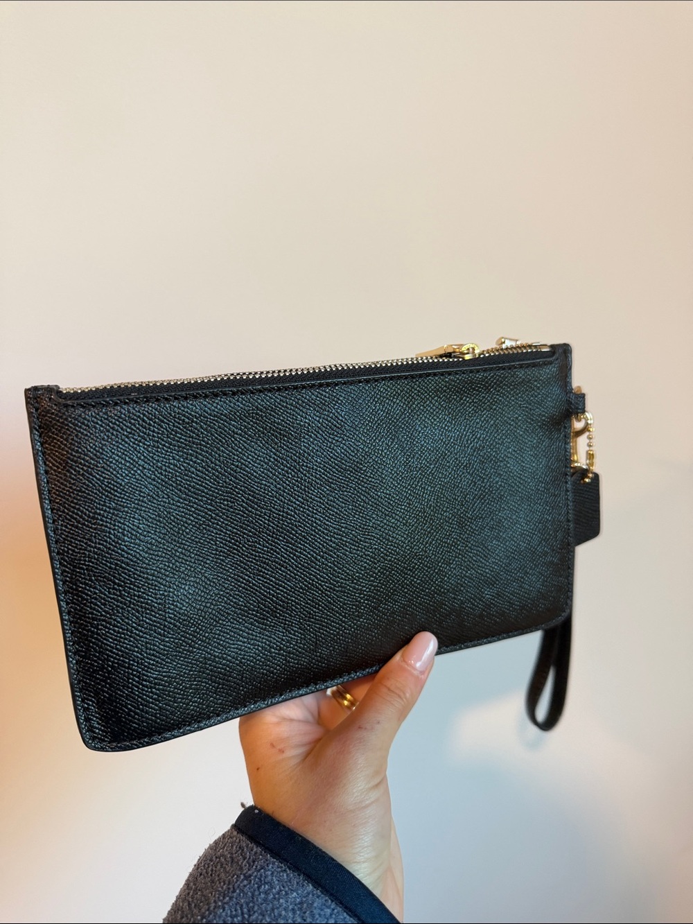 Coach Black Leather Wristlet with Gold Logo Accent - Picture 2 of 3